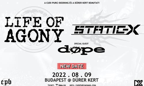 Life Of Agony (US), Static-X (US), DOPE (US) koncert Budapesten!